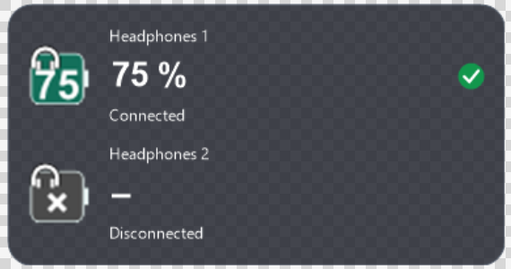 Desktop widget showing battery levels for two headphones